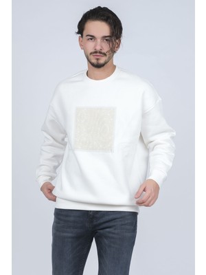 Jsco Erkek Desenli Bisiklet Yaka Sweatshirt 6609900 Ekru