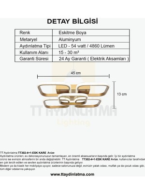 TT Aydınlatma TT302-4+1-ESK Kare Tt Aydınlatma Eskitme Boyalı 5 Li LED Avize