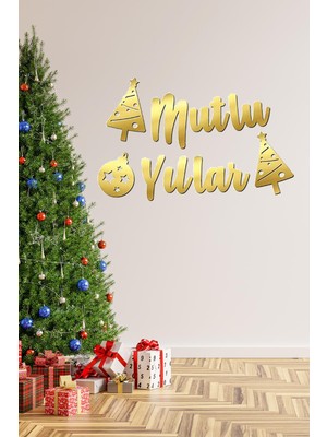 Pekshop Metalize Gold Parlak Mutlu Yıllar Banner Yılbaşı Mekan Duvar Süslemesi