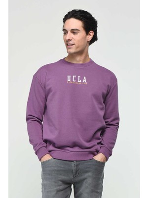 Ucla Guerne Mor Bisiklet Yaka Nakışlı Erkek Sweatshirt