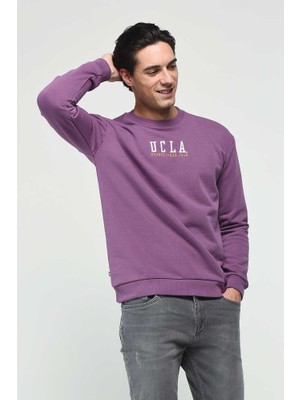 Ucla Guerne Mor Bisiklet Yaka Nakışlı Erkek Sweatshirt