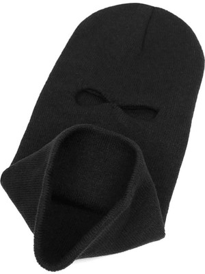 Axe Sportswear Unisex Siyah Kışlık Triko Örme Üç Gözlü Bere Olabilen Kar Maskesi Balaklava