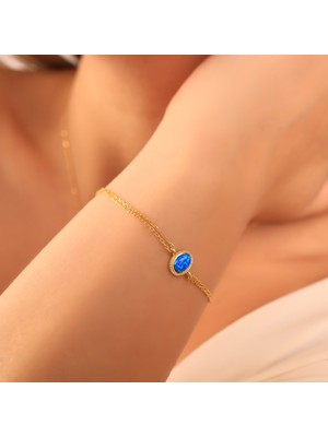 Ravza Gümüş 925 Ayar Gümüş Opal Taşlı Oval Bileklik