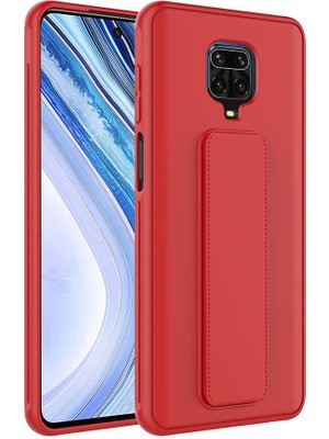 TahTicMer Xiaomi Redmi Note 9 Kılıf Silikon Standlı Elden Geçme Mıknatıslı Hand Strap Suni Derili Arka Koruma
