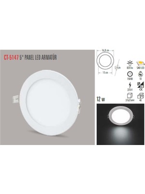 Cata CT-5147 12W/3200K Alm. Panel LED Armatür (GÜNIŞIĞI-12ADET) Cata