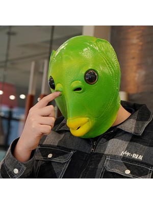 Synope Komik Yeşil Baş Balık Maskesi Oyuncak Yetişkin Için Komik Kostüm Parti Lateks Cadılar Bayramı Maske