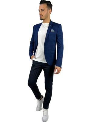 Agustini Lacivert Blazer Mono Yaka Slim Fit Yarım Astar Tek Ceket | Agustini