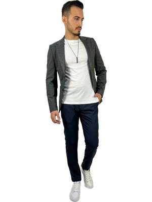 Agustini Gri Blazer Mono Yaka Slim Fit Torba Cep Tek Ceket | Agustini