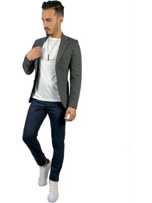 Agustini Gri Blazer Mono Yaka Slim Fit Torba Cep Tek Ceket | Agustini