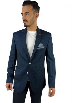 Agustini Lacivert Blazer Mono Yaka Slim Fit Astarsız Tek Ceket | Agustini