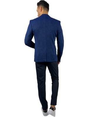 Agustini Lacivert Blazer Mono Yaka Slim Fit Yarım Astar Tek Ceket | Agustini