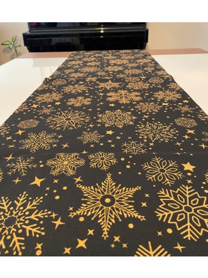 Stelo de Maro Snowy Black Kar Tanesi Desenli Runner Siyah-Gold 40X140