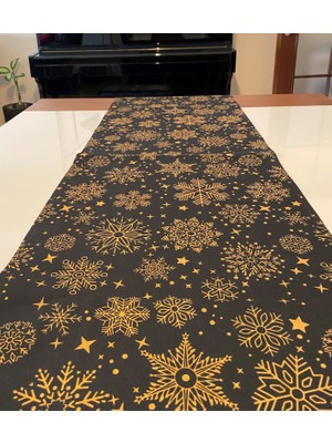 Stelo de Maro Snowy Black Kar Tanesi Desenli Runner Siyah-Gold 40X140