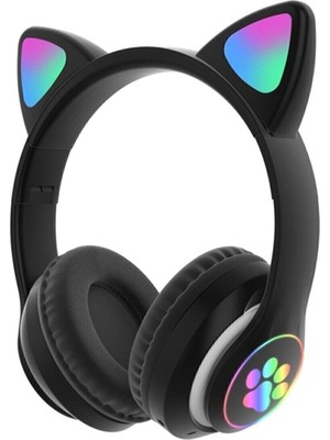 Kedi Kulaklık Rgb Işıklı Bluetooth Kulaklık Kablosuz Extra Bass Kart Girişli Cat Mikrofonlu STN28