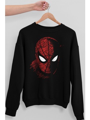 Rock&Roll Dijital Örümcek Siyah Bisiklet Yaka Kalın Kadın Sweatshirt