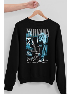 Rock&Roll Genç Kurt Siyah Bisiklet Yaka Kalın Oversize Kadın Sweatshirt