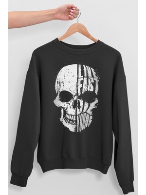 Rock&Roll Hızlı Yaşa Antrasit Bisiklet Yaka Kalın Oversize Kadın Sweatshirt