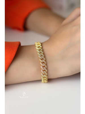 By Barun Kalın Örme Gurmet Zincir Bileklik 925 Ayar Kilit Model Taşlı Bileklik