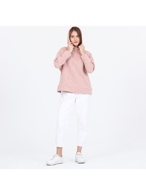 Coesta Pupiwessi Kadın Pudra Melanjlı Simli Kapüşonlu Oversize Sweatshirt-Hoodie