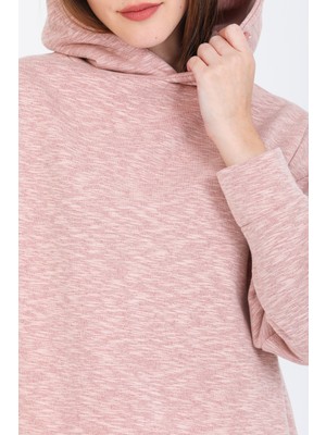 Coesta Pupiwessi Kadın Pudra Melanjlı Simli Kapüşonlu Oversize Sweatshirt-Hoodie