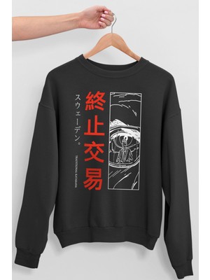 Rock&Roll Tek Göz Antrasit Bisiklet Yaka Kalın Oversize Kadın Sweatshirt