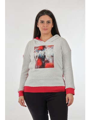 Daıdo Kapüşonlu Büyük Beden Kırmızı Kadın Sweatshirt 22200433