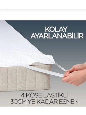 AY Home  Microfit Dört Kenar Lastikli Çift Kişilik Su Sıvı Geçirmez Yatak Alez 200 x 200 cm Pamuklu Beyaz