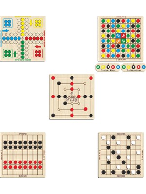 Ahtek Ahşap Zeka ve Strateji Oyun Seti 5 Li, 9 Taş + Dama + Atla Topla + Kızma Birader ve Reverse (Reversi) oyunu