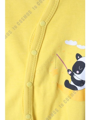 to Cosmos Cosmos Bebek Panda Baskılı Sarı Bebek Tulum + Şapka 0-3 Ay