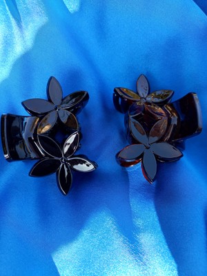 Elvin Aksesuar Siyah - Kahverengi Renklerde Çiçek Modelli Lüx Kemik Mandal Toka Seti 2'li