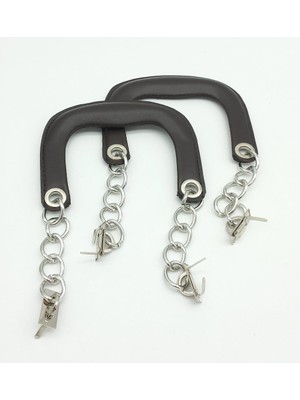 Angel Çanta Aksesuar Kahverengi Suni Deri Kapsüllü Tutma Sapı Zincirli Gümüş Metalli