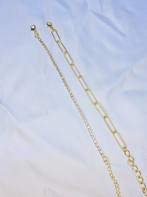 Bers Aksesuar Kadın Altın Kaplama Ikili Zincir Kombin Bileklik Seti