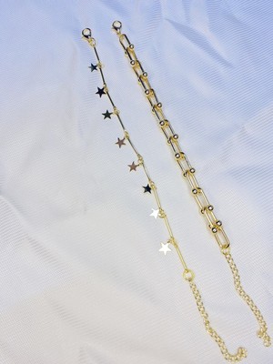 Bers Aksesuar Kadın Altın Kaplama Ikili Zincir Kombin Bileklik Seti