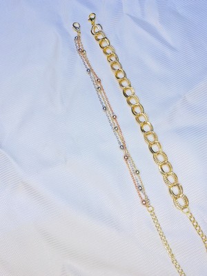 Bers Aksesuar Kadın Altın Kaplama Ikili Zincir Kombin Bileklik Seti