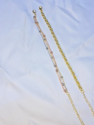 Bers Aksesuar Kadın Altın Kaplama Ikili Zincir Kombin Bileklik Seti