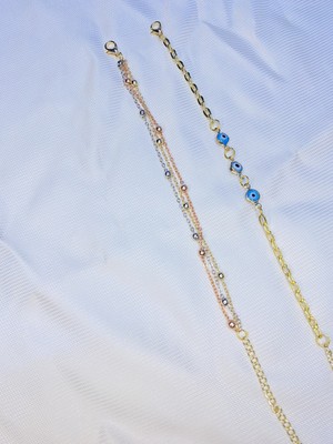 Bers Aksesuar Kadın Altın Kaplama Ikili Zincir Kombin Bileklik Seti