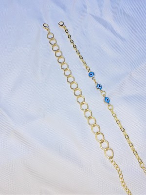 Bers Aksesuar Kadın Altın Kaplama Ikili Zincir Kombin Bileklik Seti