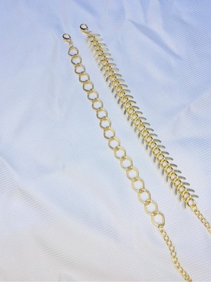 Bers Aksesuar Kadın Altın Kaplama Ikili Zincir Kombin Bileklik Seti