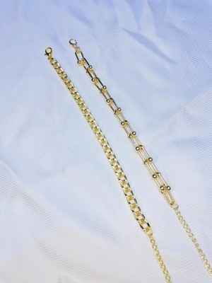 Bers Aksesuar Kadın Altın Kaplama Ikili Zincir Kombin Bileklik Seti