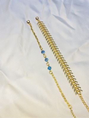 Bers Aksesuar Kadın Altın Kaplama Ikili Zincir Kombin Bileklik Seti