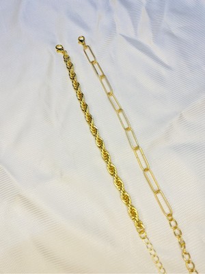 Bers Aksesuar Kadın Altın Kaplama Ikili Zincir Kombin Bileklik Seti