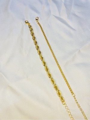 Bers Aksesuar Kadın Altın Kaplama Ikili Zincir Kombin Bileklik Seti