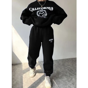 Amor Man Bisiklet Yaka California Baskılı Tam Kışlık Süper Oversize Kadın Eşofman Takımı