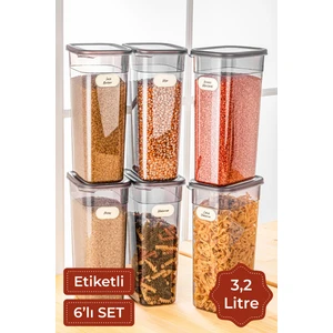 Etiketli 6lı Set Maxi Boy Peggy Uzun Dikdörtgen Saklama Kabı 3,2 Litre Antrasit