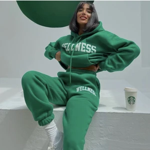 Amor Man Kapüşonlu Wellness Baskılı Tam Kışlık 3 Iplik Şardonlu Oversize Yeni Trend Kadın Eşofman Takımı