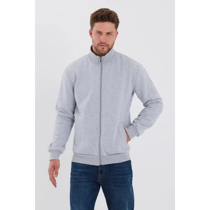 İçi Pamuklu Fermuarlı Dik Yaka Yan Cepli Erkek Gri Hırka