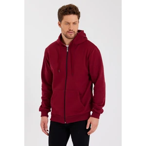 Bordo Kanguru Cepli Kapüşonlu Fermuarlı İçi Pamuklu Erkek Sweatshirt
