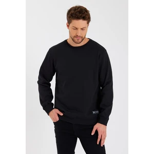 Siyah Bisiklet Yaka Etiket Detaylı Içi Pamuklu Erkek Sweatshirt