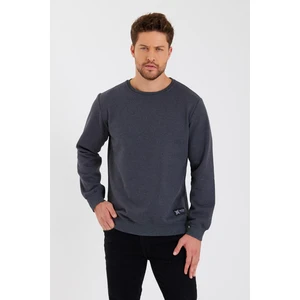 Antrasit Bisiklet Yaka Etiket Detaylı Içi Pamuklu Erkek Sweatshirt