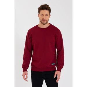 Bordo Bisiklet Yaka Etiket Detaylı Içi Pamuklu Erkek Sweatshirt
